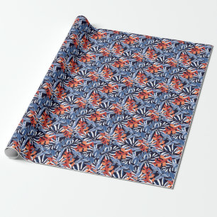 Papier Cadeau Feuilles tropicaux colorés Arrière - plan bleu