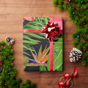 Papier Cadeau Feuilles tropicaux colorés et fleurs d'Hibiscus  