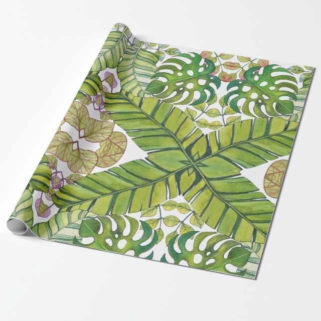 Papier Cadeau Feuilles Tropicaux En Aquarelle (Déroulé)