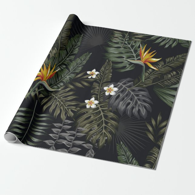 Papier Cadeau Feuilles tropicaux et fleurs dans le style de la n (Déroulé)