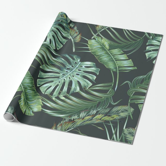 Papier Cadeau Feuilles tropicaux, monstère, feuille de bananier, (Déroulé)
