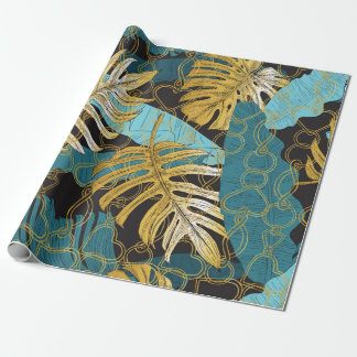 Papier Cadeau Feuilles tropicaux sous un rideau de chaînes d'or.
