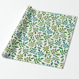 Papier Cadeau Feuilles verts. Aquarelle florale. Botanique d'été