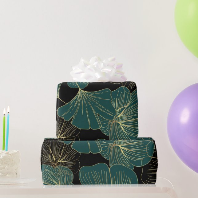 Papier Cadeau Feuilles verts or (Cadeaux de fête)