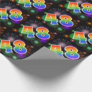 Papier Cadeau Feux d'artifice colorés + Motif "48" d'arc-en-cie