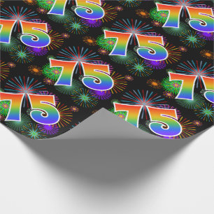 Papier Cadeau Feux d'artifice colorés + Motif "75" d'arc-en-cie