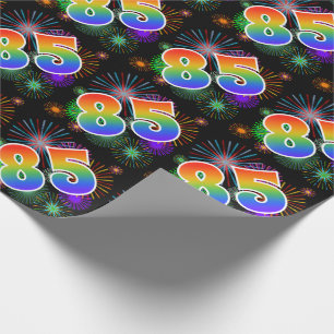 Papier Cadeau Feux d'artifice colorés + Motif "85" d'arc-en-cie