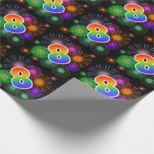 Papier Cadeau Feux d'artifice colorés + Motif "8" d'arc-en-ciel