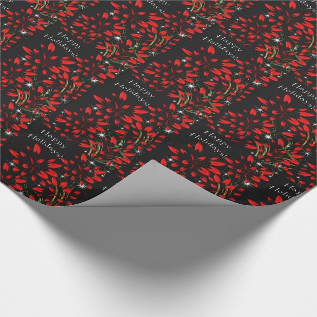 Papier Cadeau Feux d'artifice de scintillement de poinsettia (Coin)