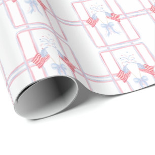 Papier Cadeau Feux d'artifice du 4 juillet à l'aquarelle