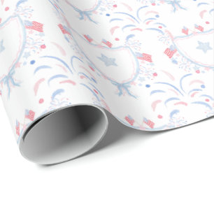 Papier Cadeau Feux d'artifice du 4 juillet à l'aquarelle