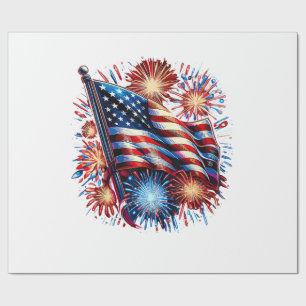 Papier Cadeau Feux d'artifice patriotiques du drapeau américain