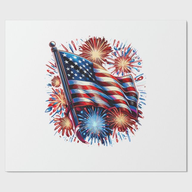Papier Cadeau Feux d'artifice patriotiques du drapeau américain (Plat)