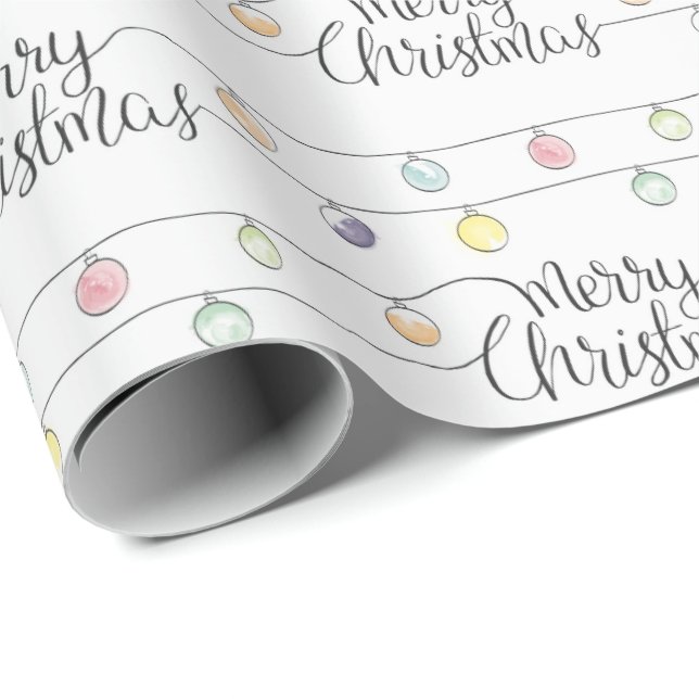 Papier Cadeau Feux de Noël aquarelle Joyeux Noël (Coin rond)