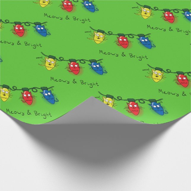 Papier Cadeau Feux de Noël de chat amusant Meowy et brillant (Coin)