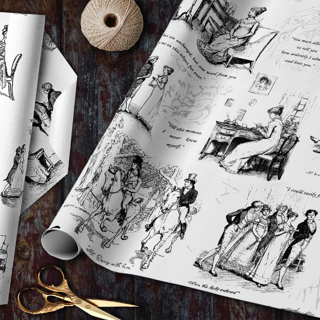 Papier Cadeau Fierté et préjugé Citations de toile blanche noire (Créateur téléchargé)