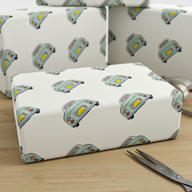 Papier Cadeau Figarines Funny Emerald Green Figaro Trafic automo (Fun figgy wrapping paper for your emerald green figaro gifts)
