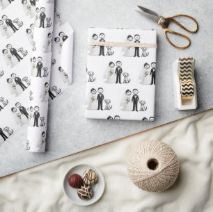 Papier Cadeau Figures de mariés avec chien de témoin