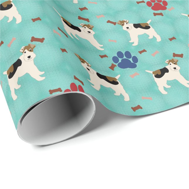 Papier Cadeau Fil de dessin Fox Terrier (Coin rond)
