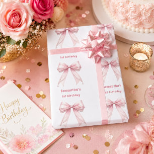 Papier Cadeau Fille aux perles à ruban rose pour anniversaire