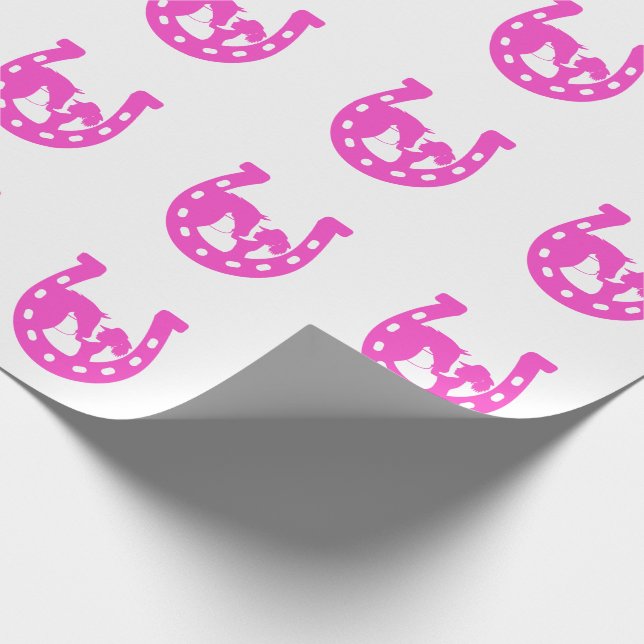 Papier Cadeau Fille avec cheval et Casquette occidental Hot rose (Coin)