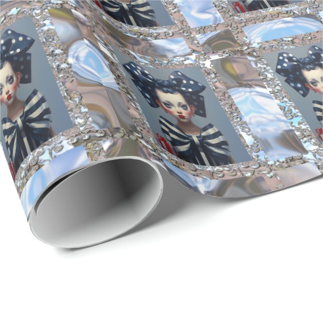 Papier Cadeau Fille avec les vaches Noël (Coin rond)