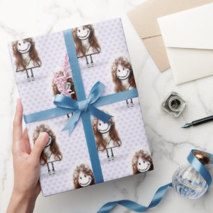 Papier Cadeau Fille Bâton Mariée en Baskets sur Cœurs 