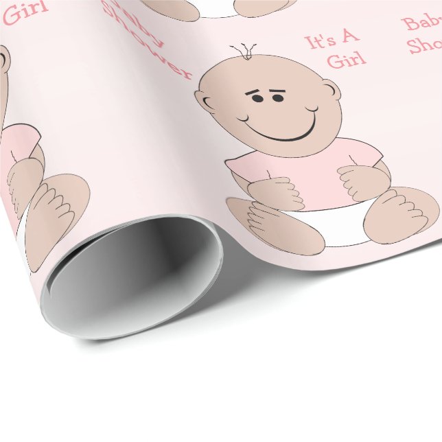 Papier Cadeau Fille de baby shower personnalisée (Coin rond)