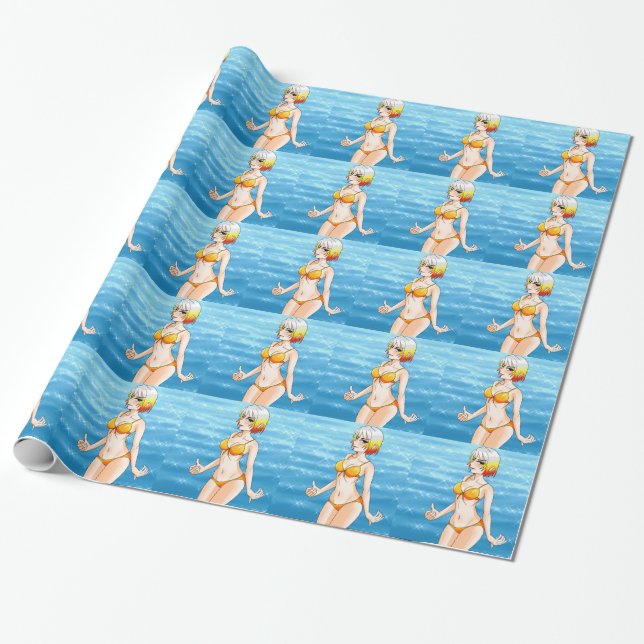 Papier Cadeau Fille de bikini d'Anime (Déroulé)