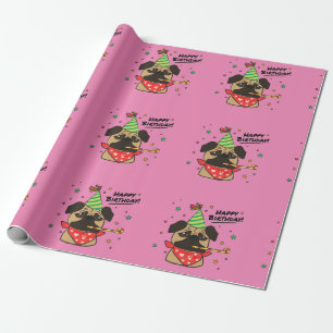 Papier Cadeau Fille de carlin de joyeux anniversaire
