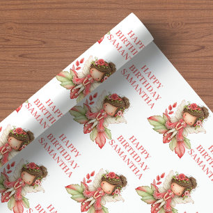 Papier Cadeau Fille de conte de fées rose florale anniversaire
