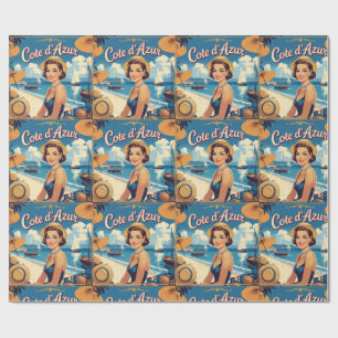Papier Cadeau Fille de la plage de style vintage Cote D'Azur