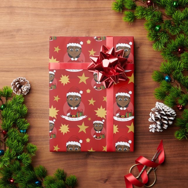 Papier Cadeau Fille de Noël afro-américaine aux cheveux courts (Cadeau de vacances)