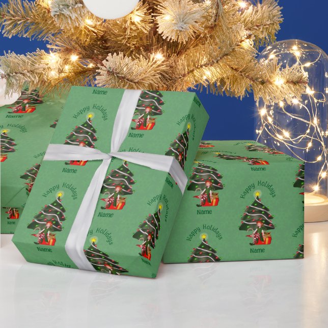 Papier Cadeau Fille de Noël Elf Tree Présente Mignonne Personnal (Vacances)