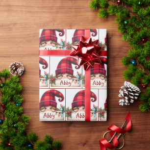 Papier Cadeau Fille de Noël Gnome Avec Nom Personnalisé