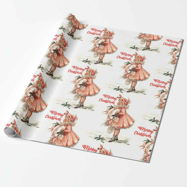 Papier Cadeau Fille de Noël Vintage (Déroulé)