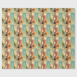 Papier Cadeau Fille de plage de style vintage Cote D'Azur