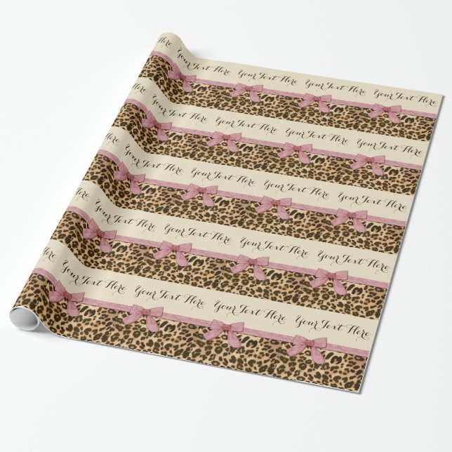 Papier Cadeau Fille Empreinte de léopard Bébé Pink Bow (Déroulé)