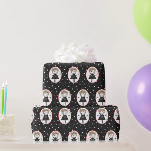 Papier Cadeau Fille en bonhomme allumette en baskets 