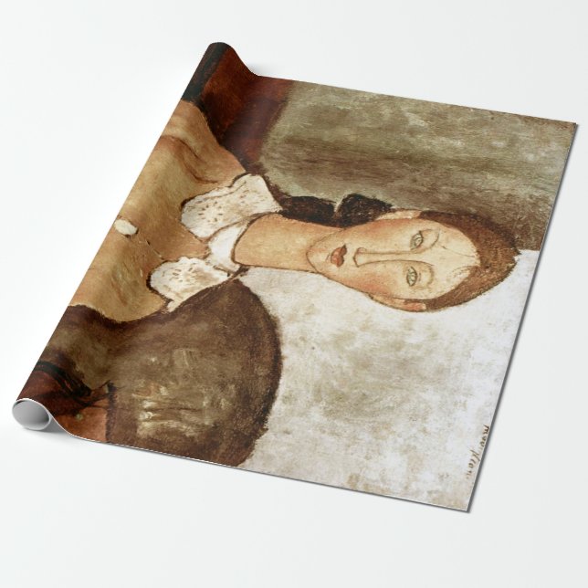 Papier Cadeau Fille en robe jaune, Modigliani (Déroulé)