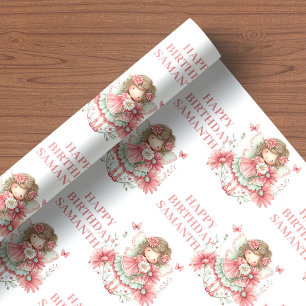 Papier Cadeau Fille Fée Capricieuse Floral Anniversaire Rose Sub