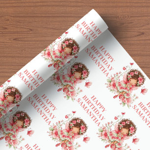 Papier Cadeau Fille fée de conte de fées Rougeur Floral Annivers