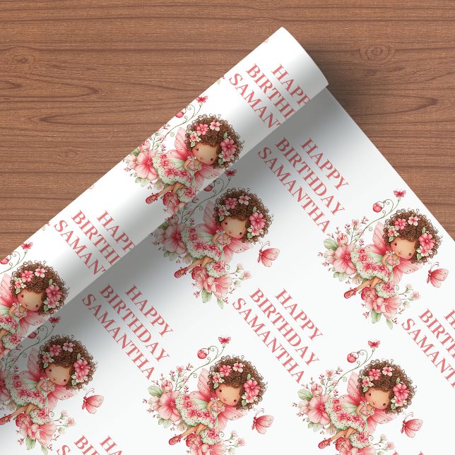 Papier Cadeau Fille fée de conte de fées Rougeur Floral Annivers (Fairytale Fairy Girl Blush Floral Birthday Wrapping Paper

)