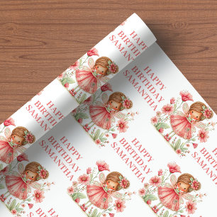 Papier Cadeau Fille Fée Fantaisiste 1er Anniversaire Rose Pâle B