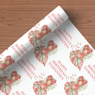 Papier Cadeau Fille Fée Pastel Rougissement Floral Anniversaire