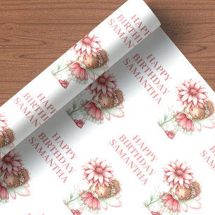 Papier Cadeau Fille Fée Rouge aux Joues Fantaisie Florale Annive