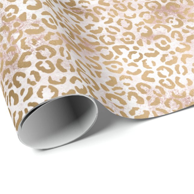 Papier Cadeau Fille Glam Empreinte de léopard rose or (Coin rond)