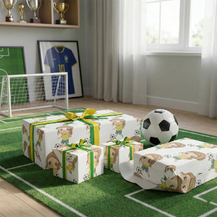 Papier Cadeau Fille jouant au football Enfants adorables Sports