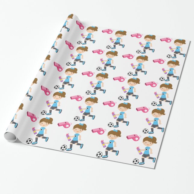 Papier Cadeau Fille jouant le papier d'emballage du football (Déroulé)