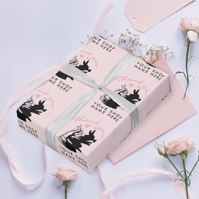 Papier Cadeau Fille Merci Joli Lapin Noir Sur Rose Pastel (Créateur téléchargé)